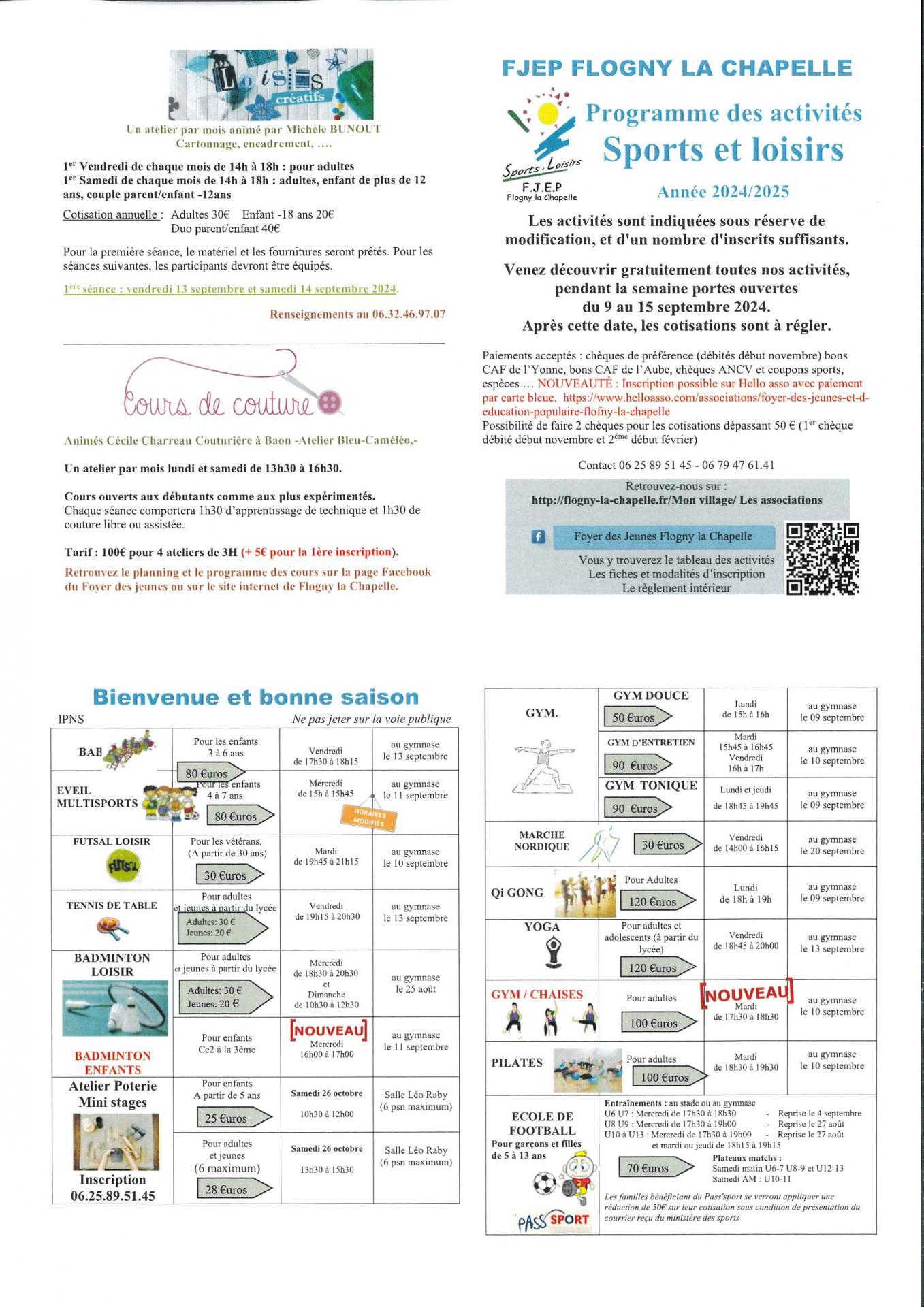 FJEP-Programme des activités SPORTS ET LOISIRS 2024/2025