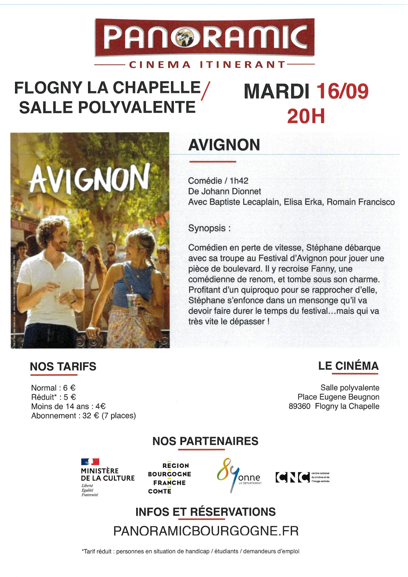 Séance de cinéma le mardi 16 septembre à 20h : AVIGNON