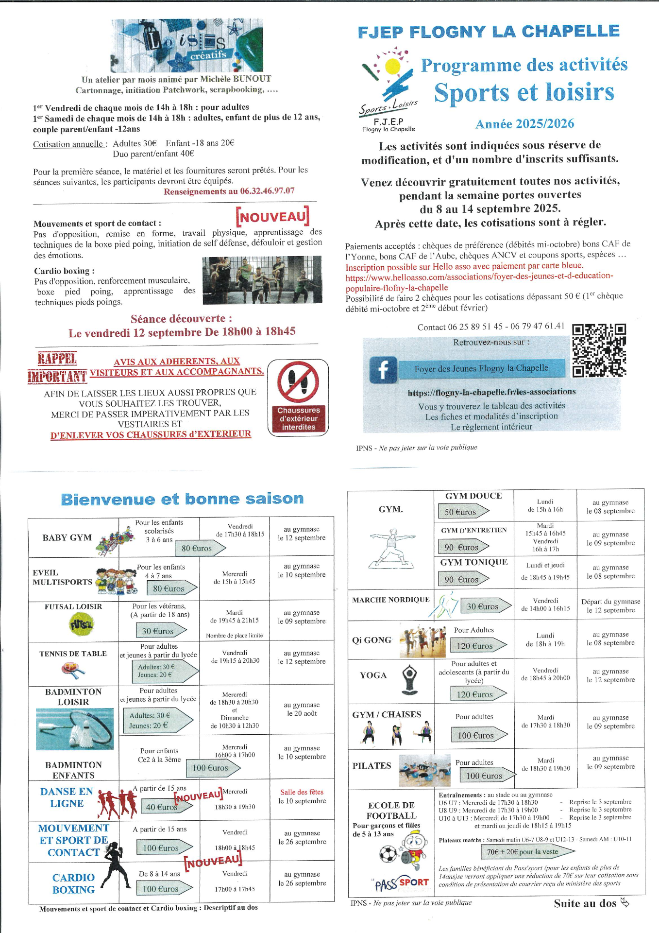 FJEP : programme des activités "sports et loisirs" 2025/2026