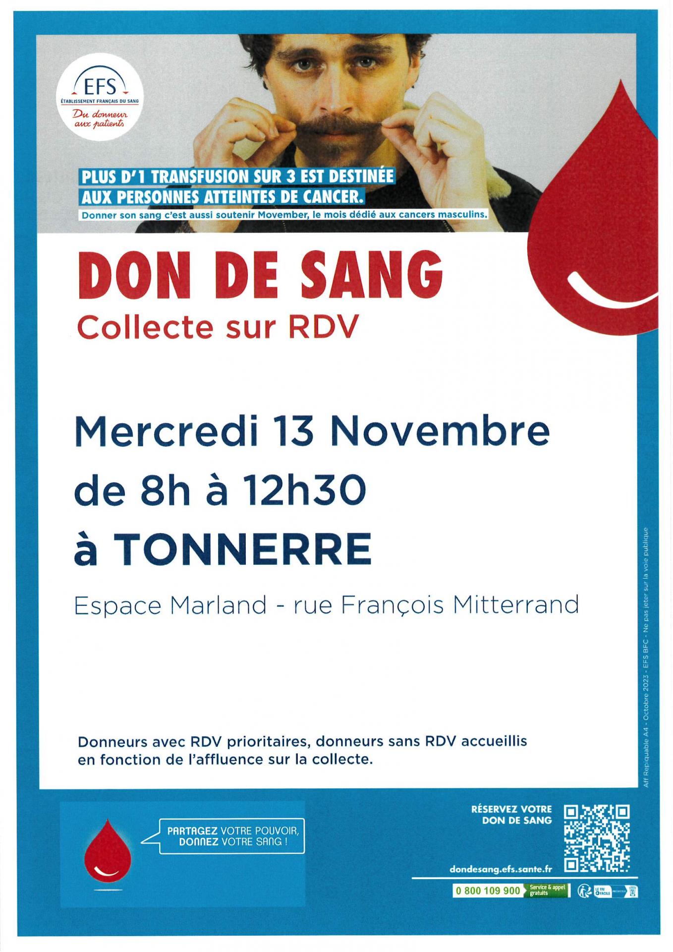 Don de sang le 13 novembre